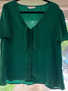 LC Lauren Conrad Emerald Green Tie-Neck Blouse